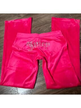 Juicy Couture Hot Pink Velour Low Rise Bootcut Pants | Rhinestone “Juicy” | Y2K